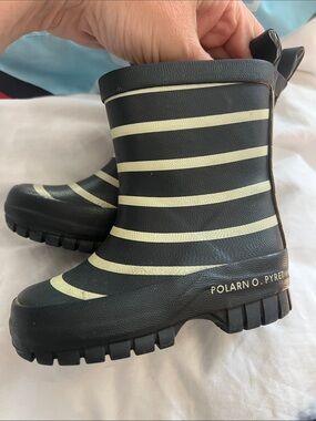 Polarn O. Pyret Navy Rain Boots with Cream Stripes